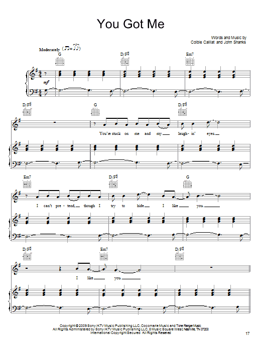 Preview Colbie Caillat You Got Me Pop sheet music, notes and chords for Piano, Vocal & Guitar (Right-Hand Melody), SKU: 72704 sheet music, piano notes, chords, guitar tabs, score, transpose, transcribe, how to play, guide, download, learn, tutorial, progression, song, artist, awards, billboard, mtv, vh1, tour, single, album, release