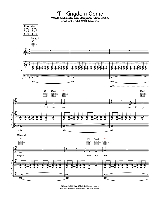 Preview Coldplay 'Til Kingdom Come Rock sheet music, notes and chords for Lyrics & Chords, SKU: 108457 sheet music, piano notes, chords, guitar tabs, score, transpose, transcribe, how to play, guide, download, learn, tutorial, progression, song, artist, awards, billboard, mtv, vh1, tour, single, album, release