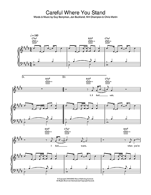 Preview Coldplay Careful Where You Stand Rock sheet music, notes and chords for Lyrics & Chords, SKU: 101257 sheet music, piano notes, chords, guitar tabs, score, transpose, transcribe, how to play, guide, download, learn, tutorial, progression, song, artist, awards, billboard, mtv, vh1, tour, single, album, release