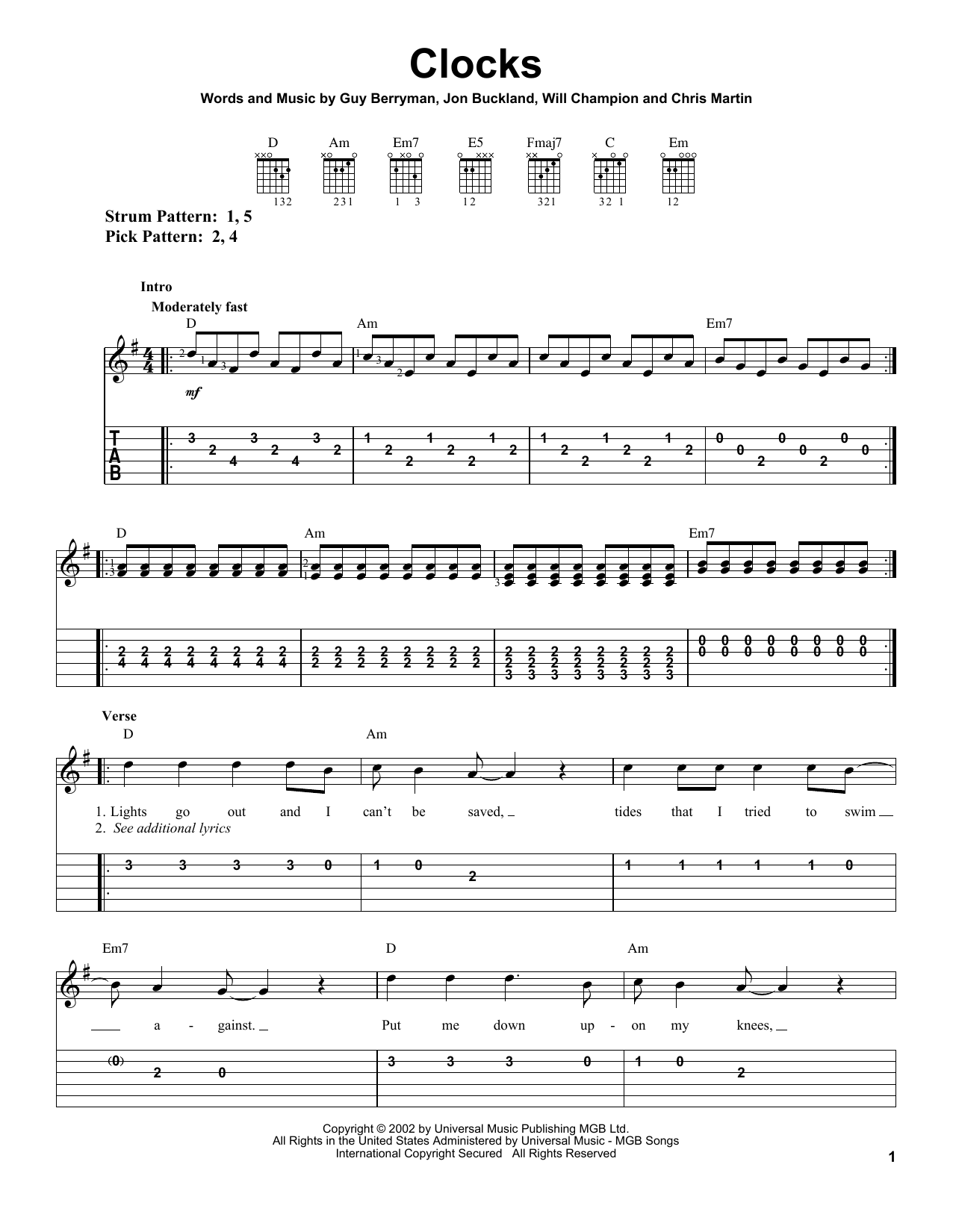 Download Coldplay Clocks sheet music and printable PDF score & Pop music notes