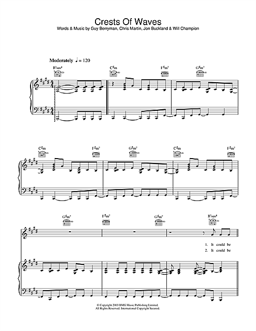 Preview Coldplay Crests Of Waves Rock sheet music, notes and chords for Lyrics & Chords, SKU: 101413 sheet music, piano notes, chords, guitar tabs, score, transpose, transcribe, how to play, guide, download, learn, tutorial, progression, song, artist, awards, billboard, mtv, vh1, tour, single, album, release