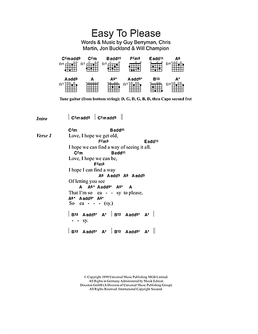 Download Coldplay Easy To Please sheet music and printable PDF score & Rock music notes