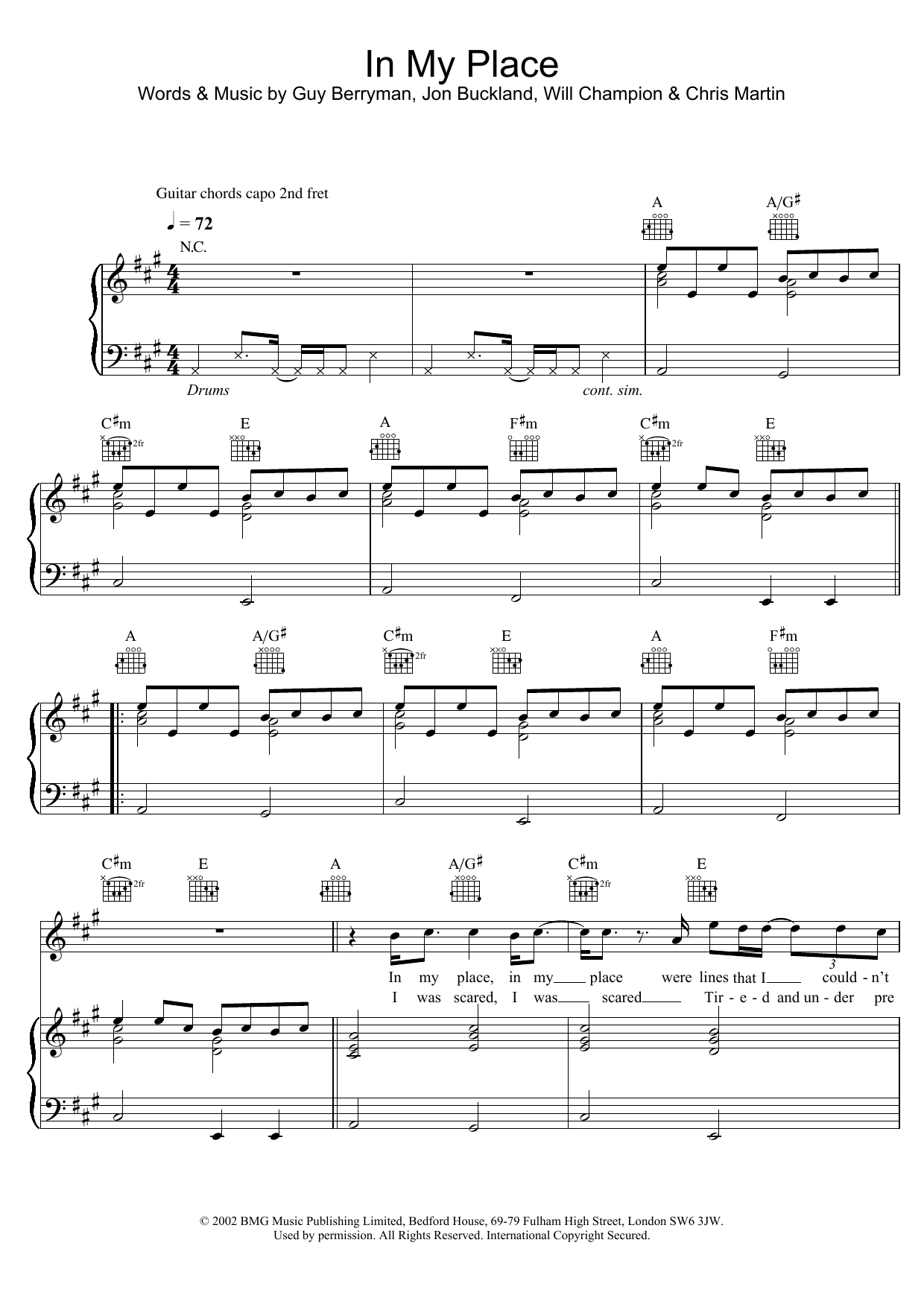 Download Coldplay In My Place sheet music and printable PDF score & Rock music notes