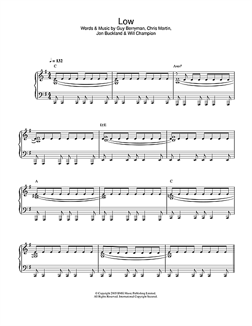Preview Coldplay Low Rock sheet music, notes and chords for Piano, Vocal & Guitar, SKU: 32253 Download Coldplay Low sheet music and printable PDF score & Rock music notes