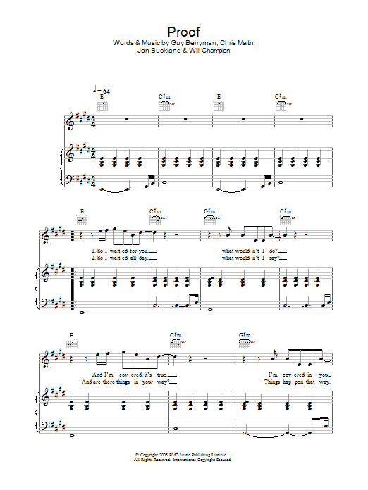 Preview Coldplay Proof Rock sheet music, notes and chords for Lyrics & Chords, SKU: 106769 Download Coldplay Proof sheet music and printable PDF score & Rock music notes