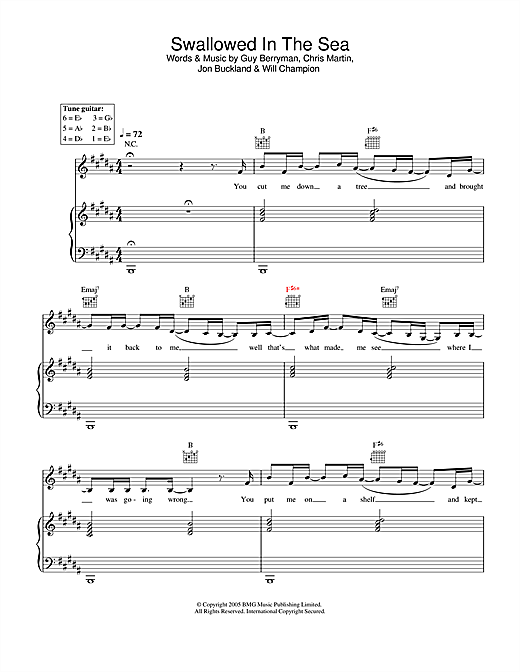 Preview Coldplay Swallowed In The Sea Rock sheet music, notes and chords for Lyrics & Chords, SKU: 107914 sheet music, piano notes, chords, guitar tabs, score, transpose, transcribe, how to play, guide, download, learn, tutorial, progression, song, artist, awards, billboard, mtv, vh1, tour, single, album, release