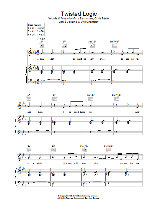 Preview Coldplay Twisted Logic Rock sheet music, notes and chords for Lyrics & Chords, SKU: 108550 Download Coldplay Twisted Logic sheet music and printable PDF score & Rock music notes