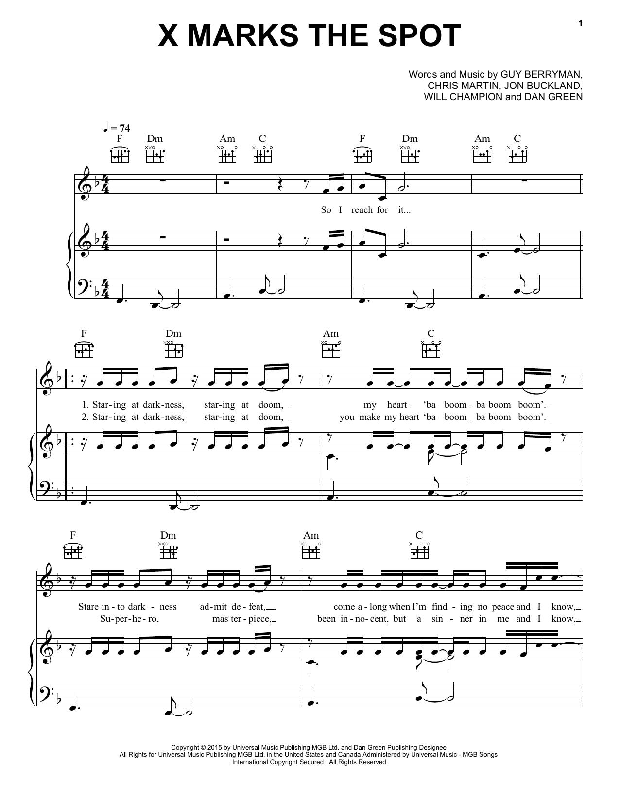 coldplay x marks the spot sheet music download printable pop pdf score how to play on piano vocal guitar sku 123003