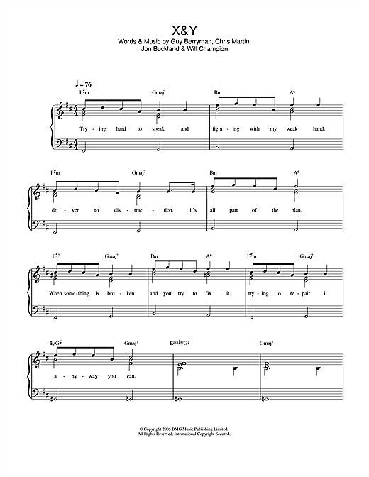 Preview Coldplay X&Y Rock sheet music, notes and chords for Piano, Vocal & Guitar, SKU: 32251 Download Coldplay X&Y sheet music and printable PDF score & Rock music notes