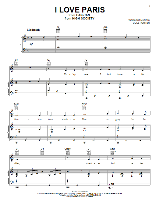 Download Cole Porter I Love Paris sheet music and printable PDF score & Jazz music notes