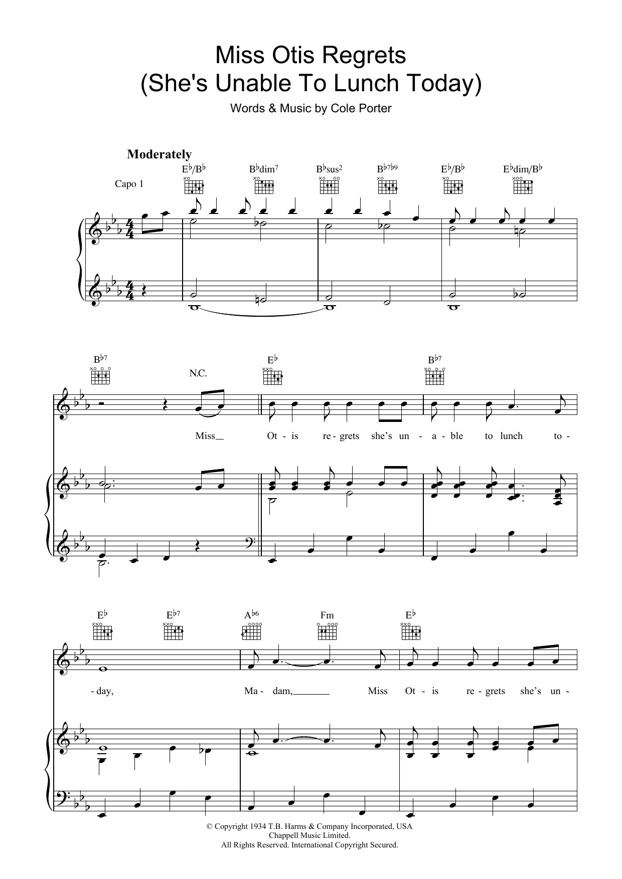 Download Cole Porter Miss Otis Regrets sheet music and printable PDF score & Jazz music notes