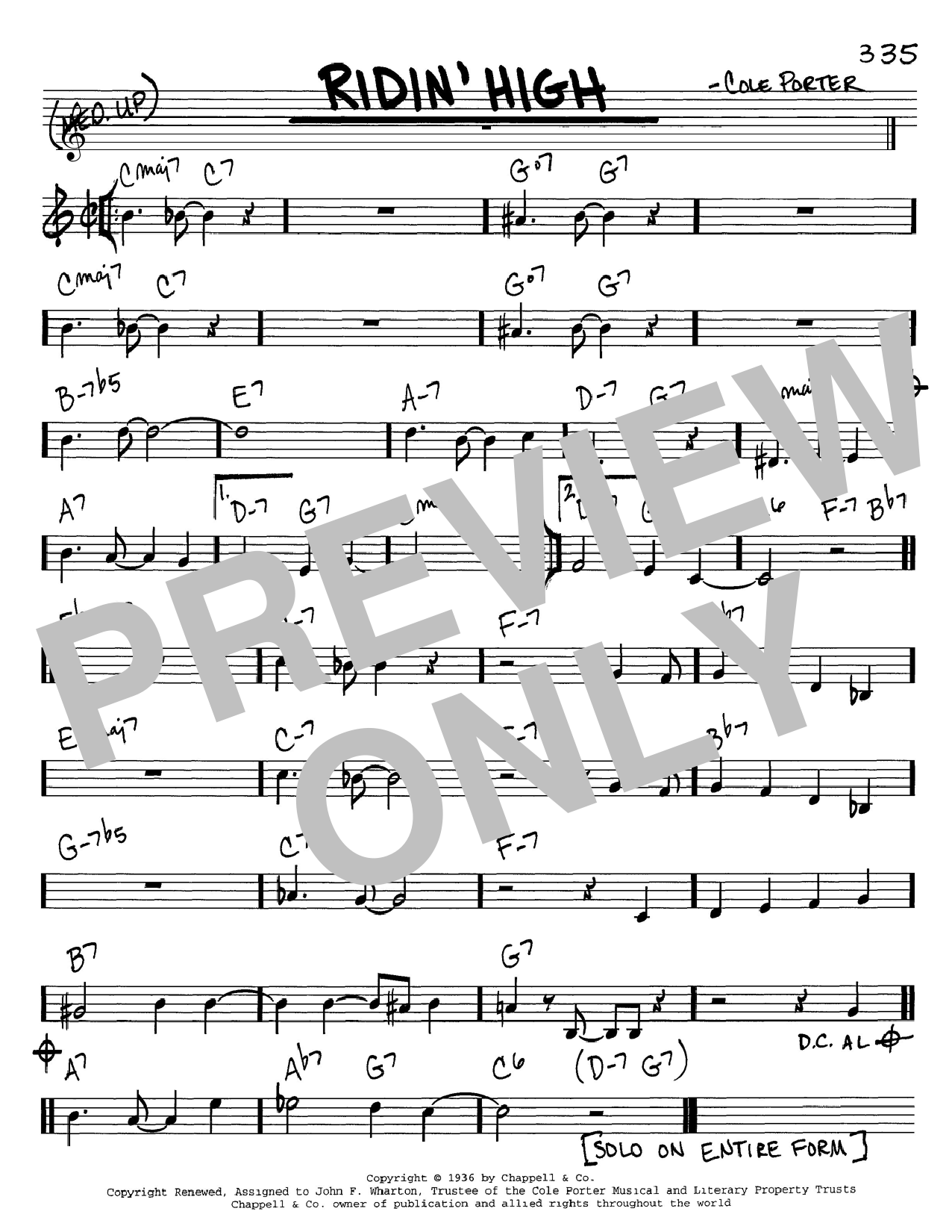 Download Cole Porter Ridin' High sheet music and printable PDF score & Jazz music notes