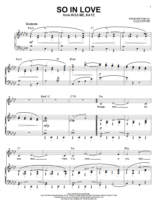 Preview Cole Porter So In Love (from Kiss Me, Kate) Folk sheet music, notes and chords for Piano, Vocal & Guitar (Right-Hand Melody), SKU: 51817 sheet music, piano notes, chords, guitar tabs, score, transpose, transcribe, how to play, guide, download, learn, tutorial, progression, song, artist, awards, billboard, mtv, vh1, tour, single, album, release