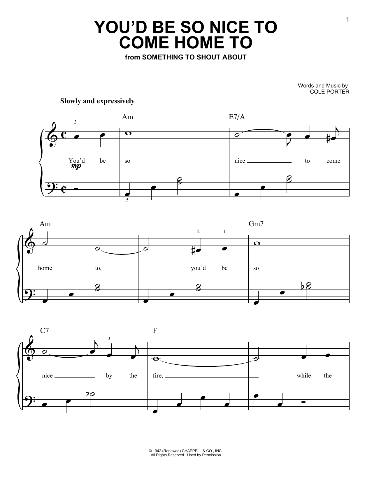 Download Cole Porter You'd Be So Nice To Come Home To sheet music and printable PDF score & Jazz music notes