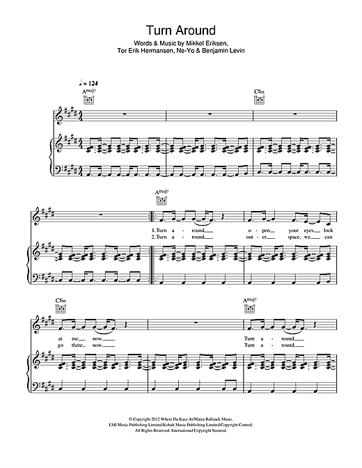 Preview Conor Maynard Turn Around (feat. Ne-Yo) Pop sheet music, notes and chords for Piano, Vocal & Guitar, SKU: 114836 sheet music, piano notes, chords, guitar tabs, score, transpose, transcribe, how to play, guide, download, learn, tutorial, progression, song, artist, awards, billboard, mtv, vh1, tour, single, album, release