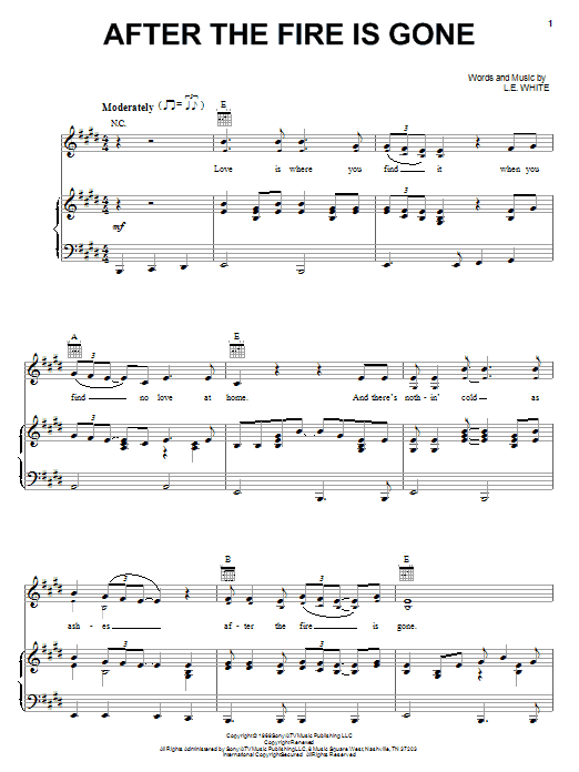 Preview Conway Twitty & Loretta Lynn After The Fire Is Gone Pop sheet music, notes and chords for Piano, Vocal & Guitar (Right-Hand Melody), SKU: 70196 Download Conway Twitty & Loretta Lynn After The Fire Is Gone sheet music and printable PDF score & Pop music notes