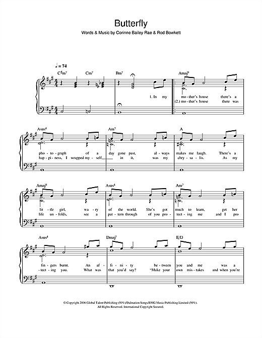 Download Corinne Bailey Rae Butterfly sheet music and printable PDF score & R & B music notes