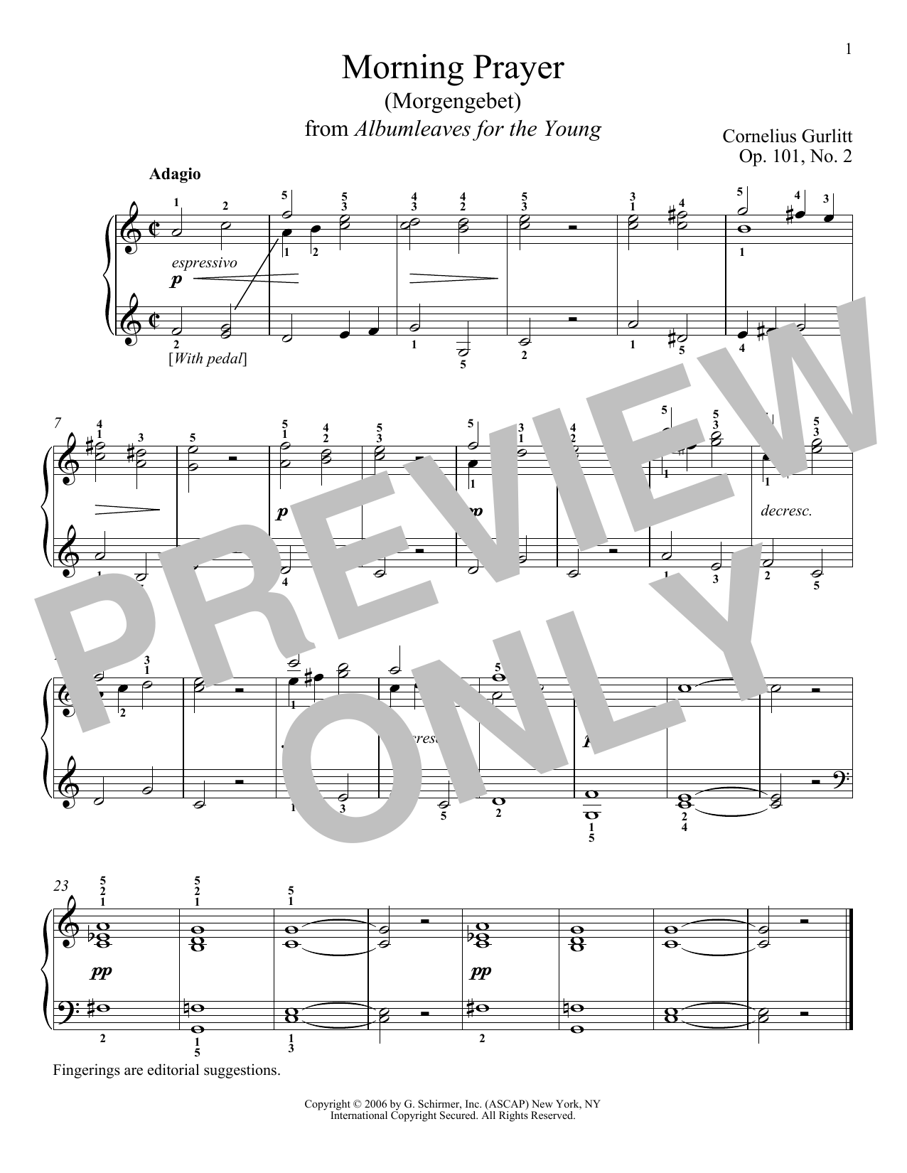 Cornelius Gurlitt Morning Prayer (Morgengebet), Op. 101, No. 2 Sheet Music & Chords for Piano - Download or Print PDF