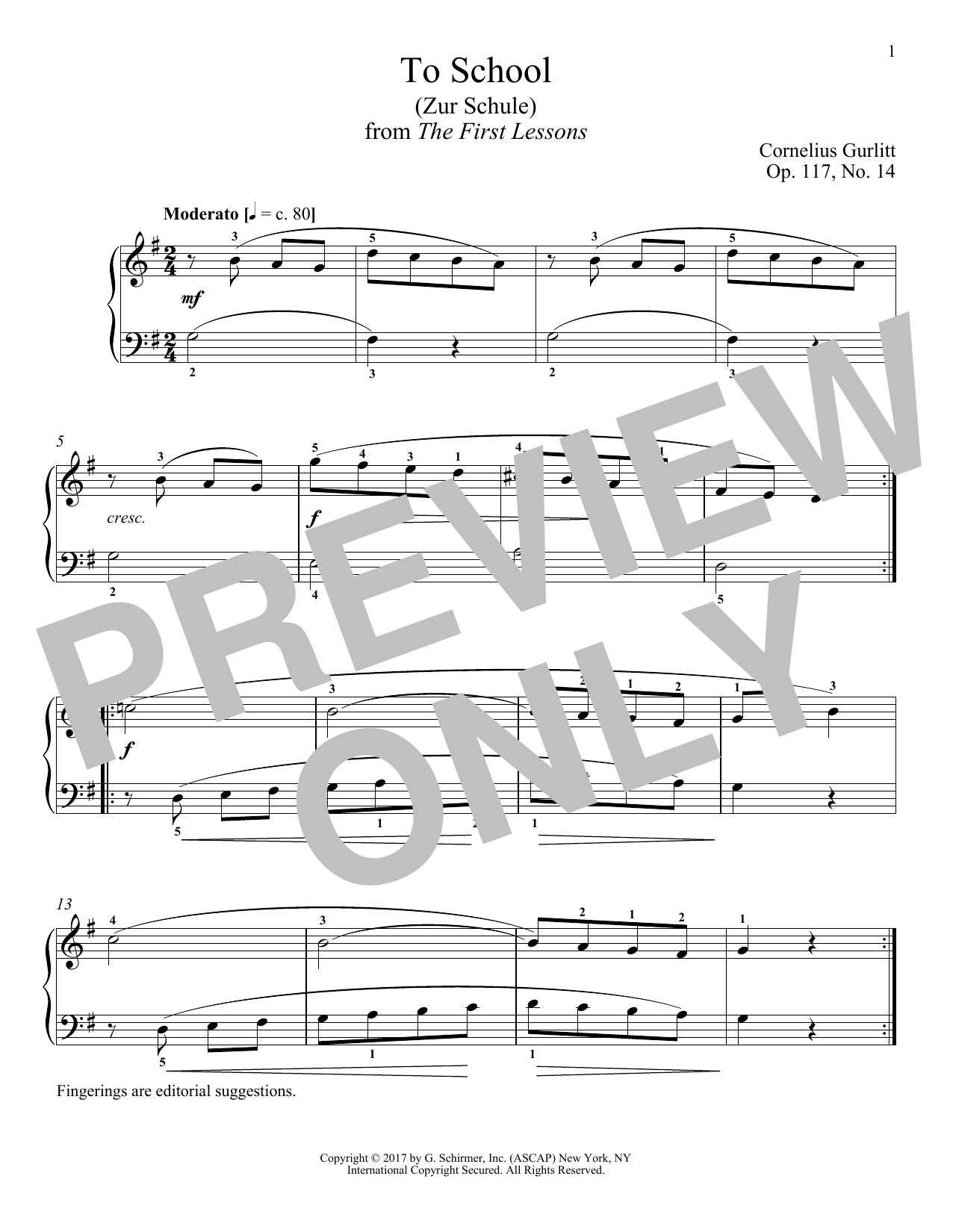 Cornelius Gurlitt To School (Zur Schule), Op. 117, No. 14 Sheet Music & Chords for Piano - Download or Print PDF