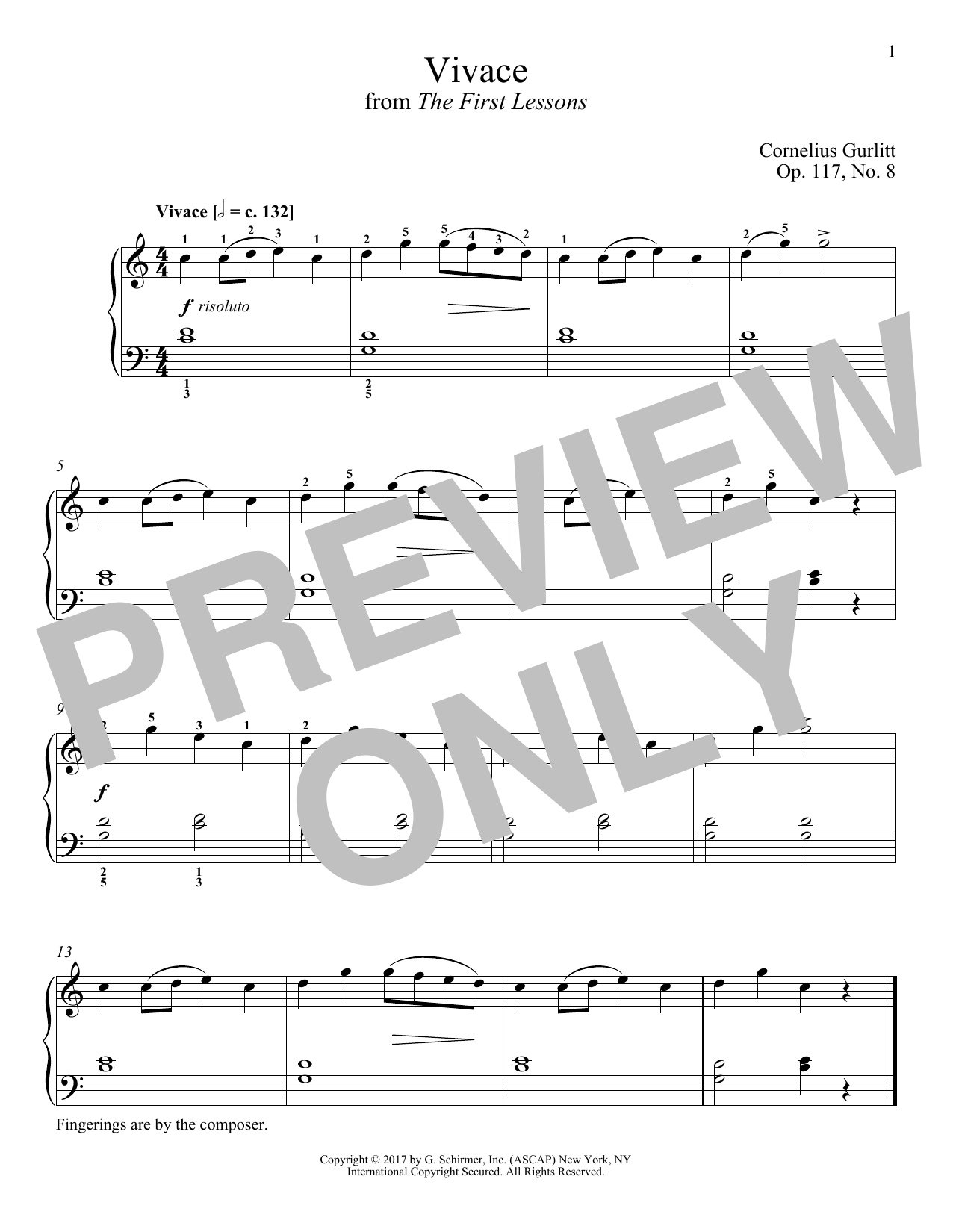 Cornelius Gurlitt Vivace, Op. 117, No. 8 Sheet Music & Chords for Piano - Download or Print PDF