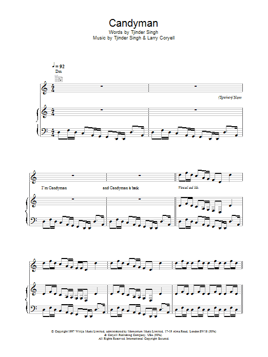 Download Cornershop Candyman sheet music and printable PDF score & Pop music notes
