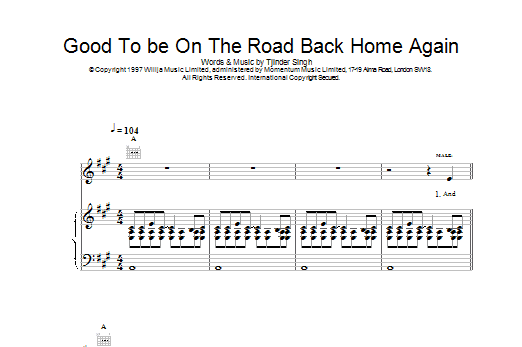 Download Cornershop Good To Be On The Road Back Home Again sheet music and printable PDF score & Pop music notes