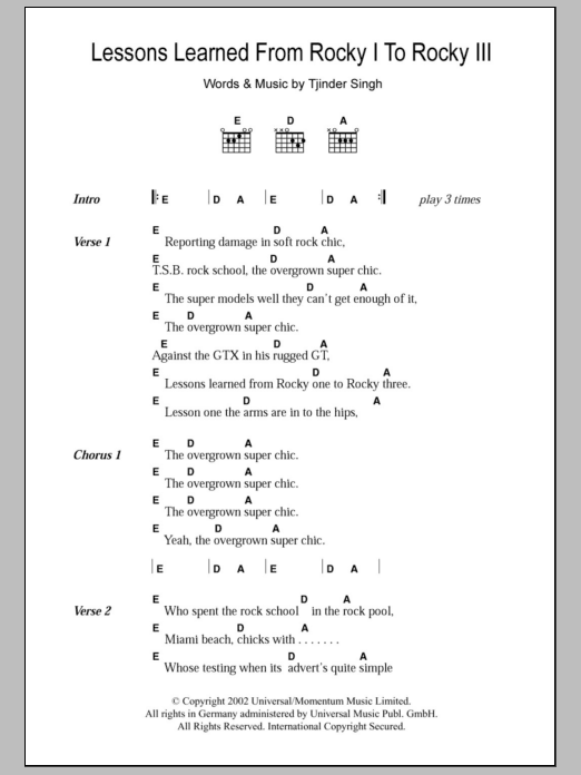 Cornershop Lessons Learned From Rocky I To Rocky III Sheet Music & Chords for Lyrics & Chords - Download or Print PDF