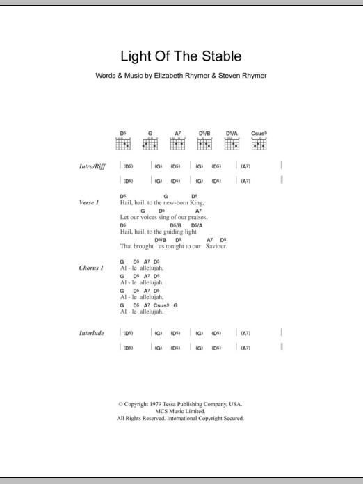 Cornershop Light Of The Stable Sheet Music & Chords for Lyrics & Chords - Download or Print PDF