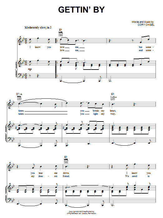 Cory Chisel And The Wandering Sons Gettin' By Sheet Music & Chords for Piano, Vocal & Guitar (Right-Hand Melody) - Download or Print PDF