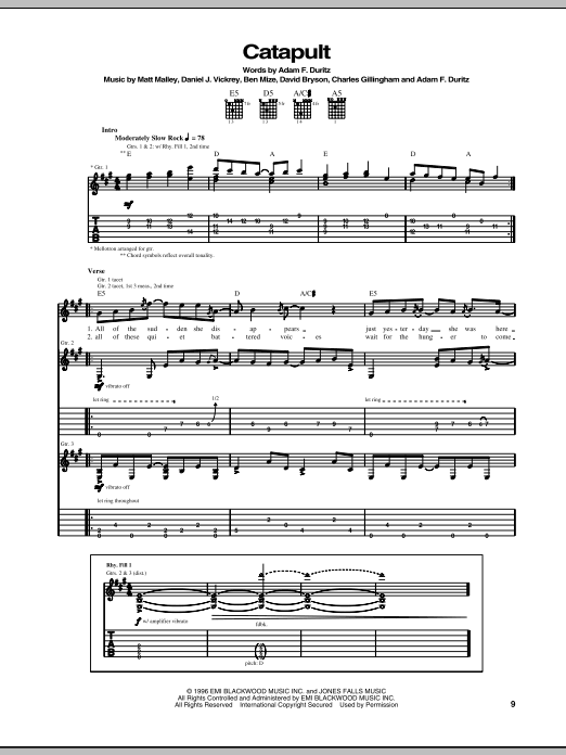 Preview Counting Crows Catapult Rock sheet music, notes and chords for Guitar Tab, SKU: 69280 Download Counting Crows Catapult sheet music and printable PDF score & Rock music notes