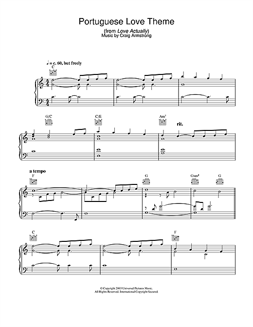 Preview Craig Armstrong Portuguese Love Theme (from Love Actually) Film and TV sheet music, notes and chords for Piano, SKU: 26095 sheet music, piano notes, chords, guitar tabs, score, transpose, transcribe, how to play, guide, download, learn, tutorial, progression, song, artist, awards, billboard, mtv, vh1, tour, single, album, release