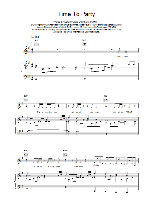 Preview Craig David Time To Party R & B sheet music, notes and chords for Piano, Vocal & Guitar, SKU: 14596 Download Craig David Time To Party sheet music and printable PDF score & R & B music notes