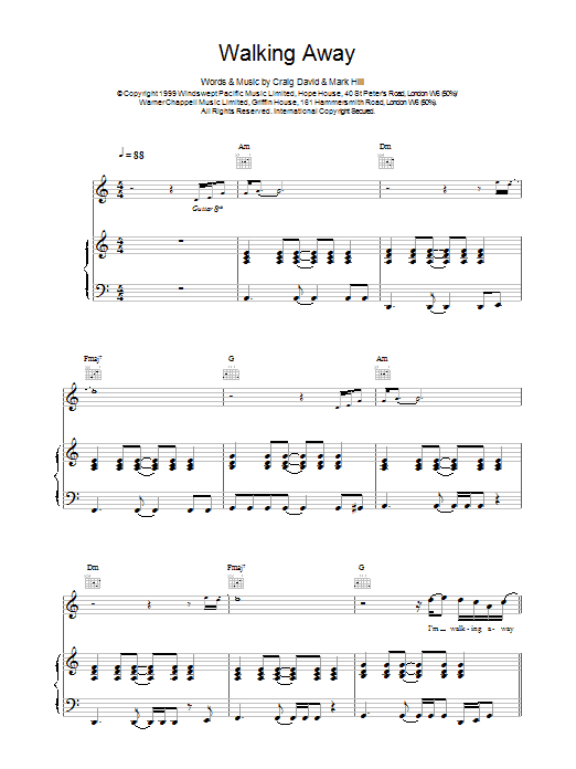 Download Craig David Walking Away sheet music and printable PDF score & R & B music notes