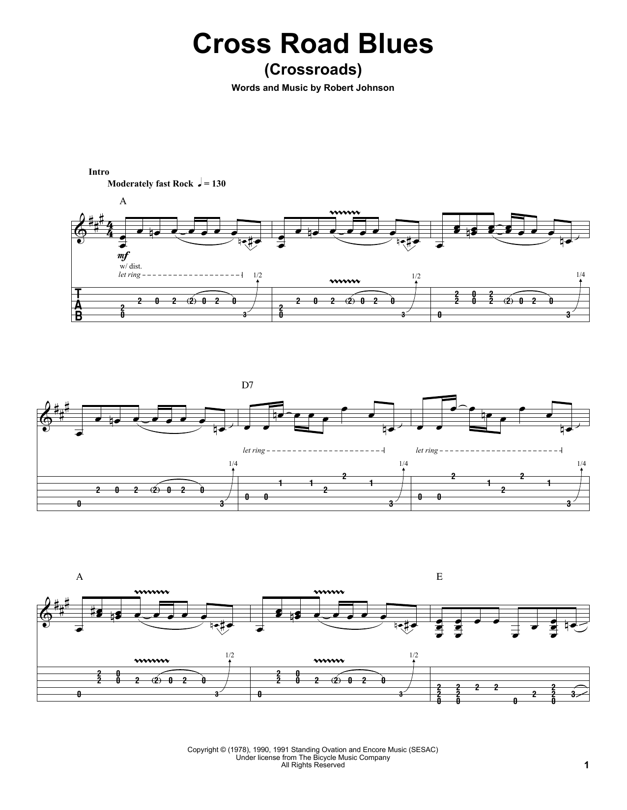 Download Cream Cross Road Blues (Crossroads) sheet music and printable PDF score & Rock music notes