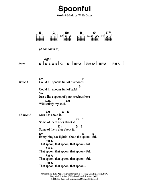 Preview Cream Spoonful Rock sheet music, notes and chords for Guitar Tab, SKU: 32212 Download Cream Spoonful sheet music and printable PDF score & Rock music notes