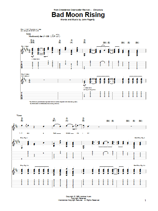 Preview Creedence Clearwater Revival Bad Moon Rising Pop sheet music, notes and chords for Easy Piano, SKU: 157220 sheet music, piano notes, chords, guitar tabs, score, transpose, transcribe, how to play, guide, download, learn, tutorial, progression, song, artist, awards, billboard, mtv, vh1, tour, single, album, release