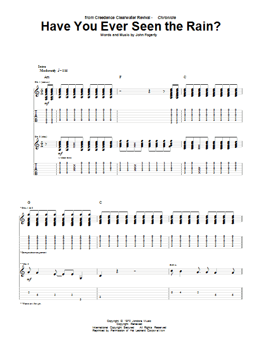 Have You Ever Seen The Rain Sheet Music Notes Creedence Clearwater Revival Chords Download Rock Notes Lyrics Chords Pdf Printable 81591