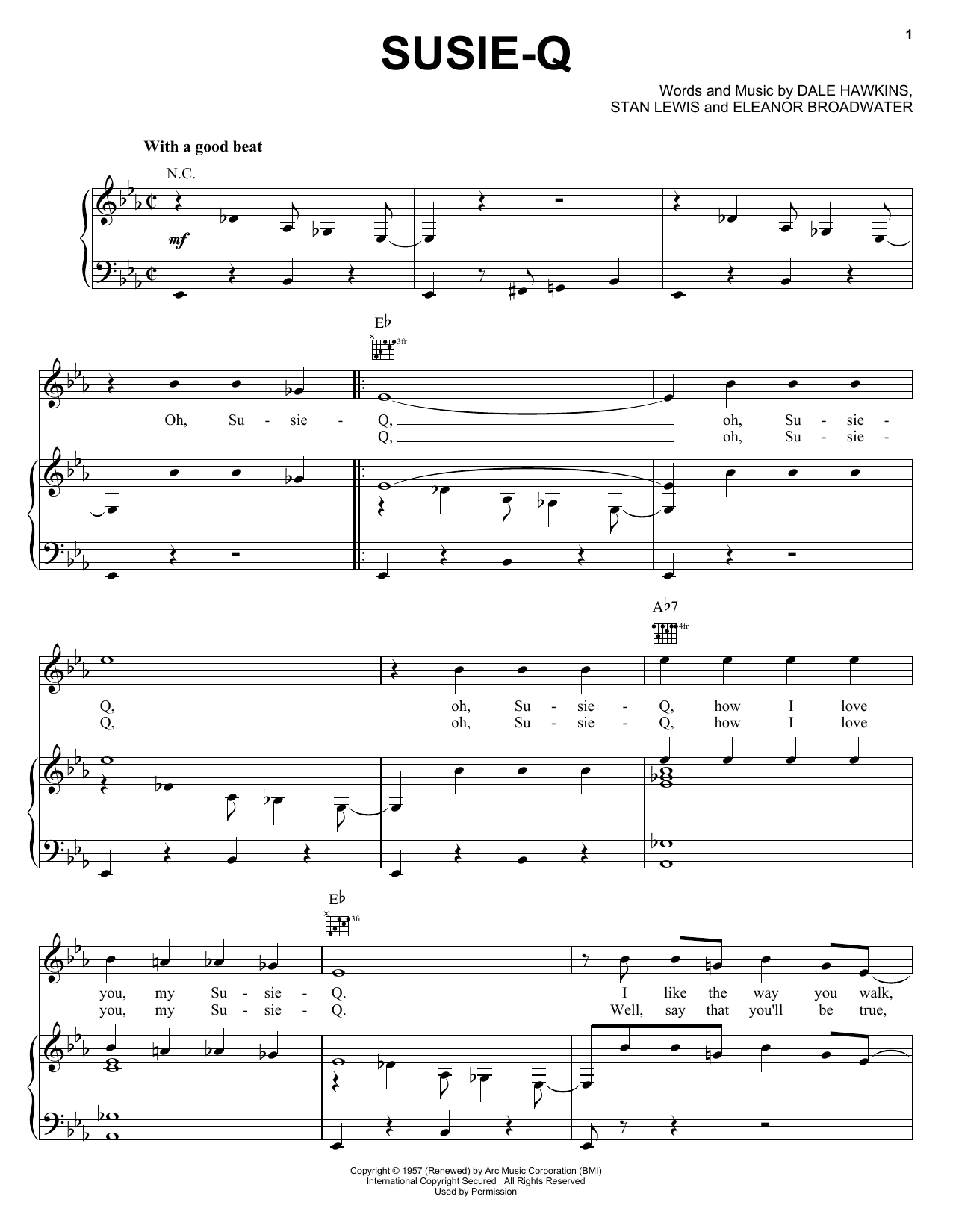 Download Creedence Clearwater Revival Susie-Q sheet music and printable PDF score & Rock music notes
