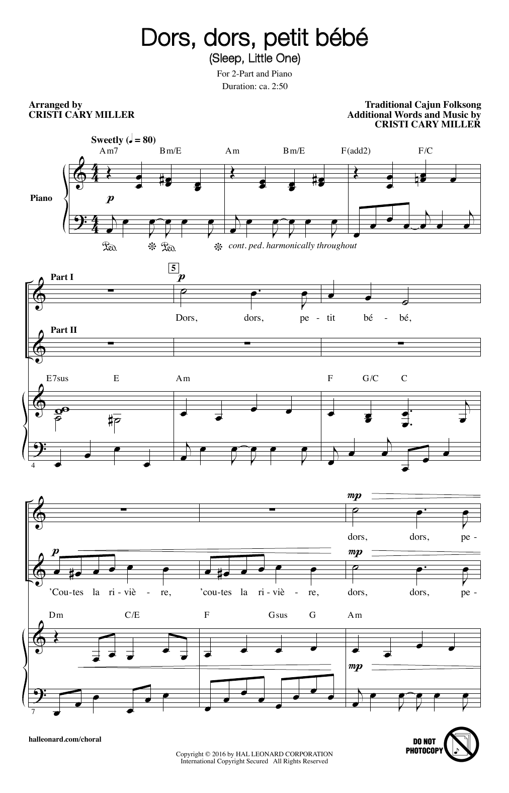 Cristi Cary Miller Dors, Dors, Petit Bebe (Sleep, Little One) Sheet Music & Chords for 2-Part Choir - Download or Print PDF