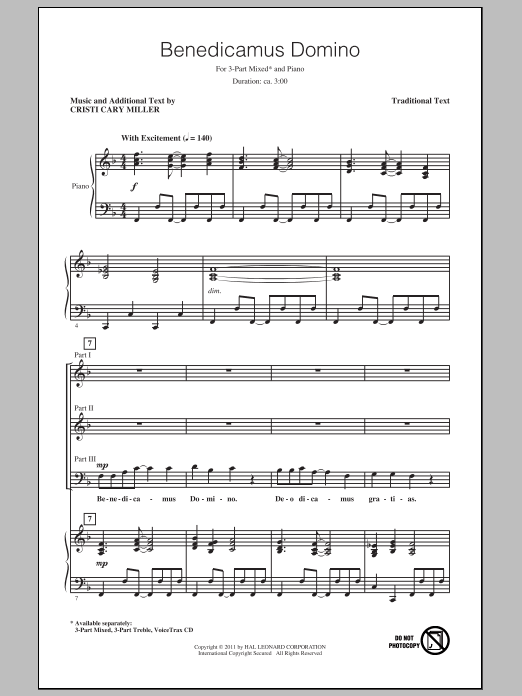 Preview Cristi Cary Miller Benedicamus Domino World sheet music, notes and chords for 3-Part Treble, SKU: 82272 sheet music, piano notes, chords, guitar tabs, score, transpose, transcribe, how to play, guide, download, learn, tutorial, progression, song, artist, awards, billboard, mtv, vh1, tour, single, album, release