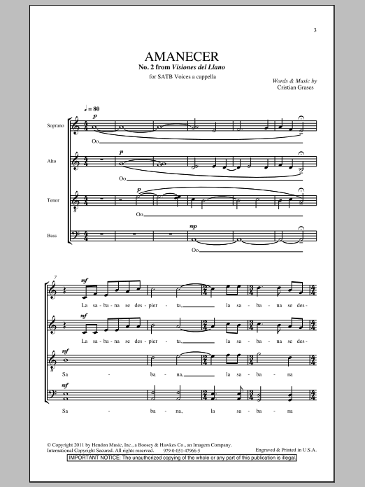 Preview Cristian Grases Amanecer (No. 2 From Visiones Dellano) Festival sheet music, notes and chords for SATB, SKU: 82517 sheet music, piano notes, chords, guitar tabs, score, transpose, transcribe, how to play, guide, download, learn, tutorial, progression, song, artist, awards, billboard, mtv, vh1, tour, single, album, release