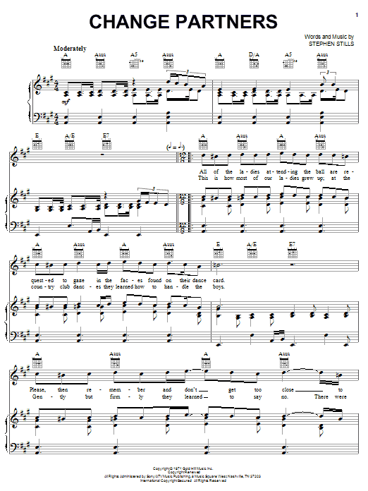 Preview Crosby, Stills & Nash Change Partners Pop sheet music, notes and chords for Piano, Vocal & Guitar (Right-Hand Melody), SKU: 31720 Download Crosby, Stills & Nash Change Partners sheet music and printable PDF score & Pop music notes