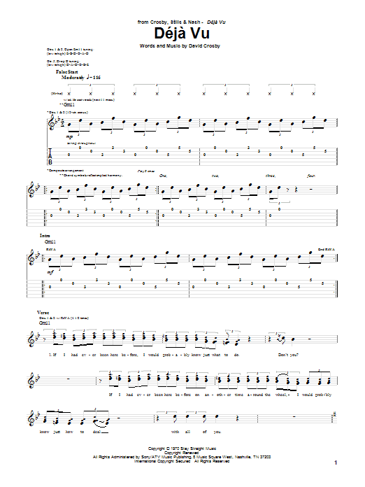 Preview Crosby, Stills & Nash Deja Vu Pop sheet music, notes and chords for Piano, Vocal & Guitar (Right-Hand Melody), SKU: 69697 Download Crosby, Stills & Nash Deja Vu sheet music and printable PDF score & Pop music notes