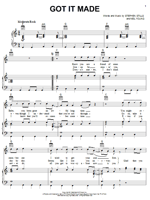 Preview Crosby, Stills & Nash Got It Made Pop sheet music, notes and chords for Piano, Vocal & Guitar (Right-Hand Melody), SKU: 31728 Download Crosby, Stills & Nash Got It Made sheet music and printable PDF score & Pop music notes