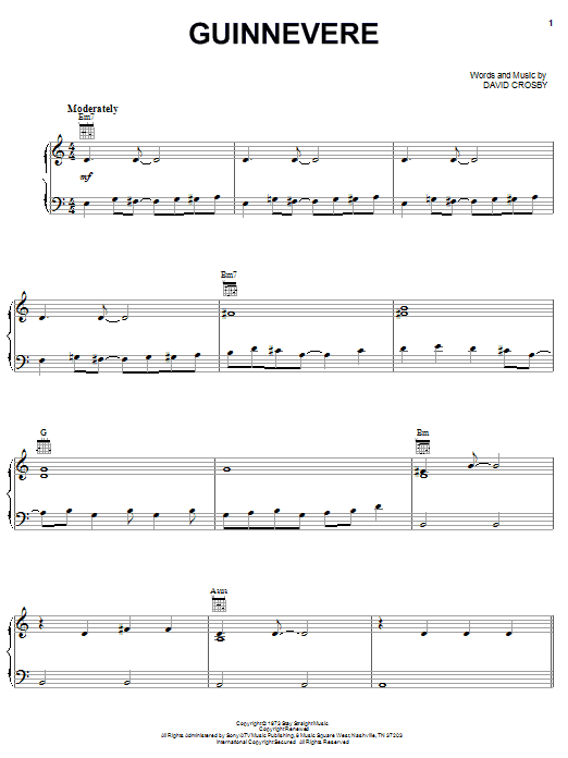 Preview Crosby, Stills & Nash Guinnevere Pop sheet music, notes and chords for Piano, Vocal & Guitar (Right-Hand Melody), SKU: 31729 Download Crosby, Stills & Nash Guinnevere sheet music and printable PDF score & Pop music notes