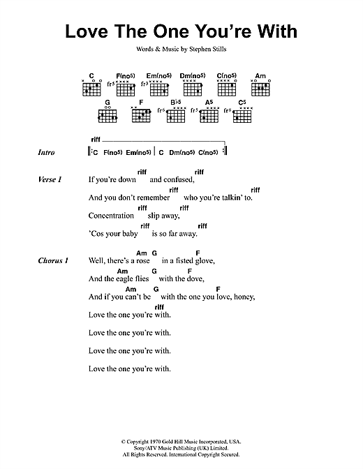 Download Crosby, Stills & Nash Love The One You're With sheet music and printable PDF score & Pop music notes