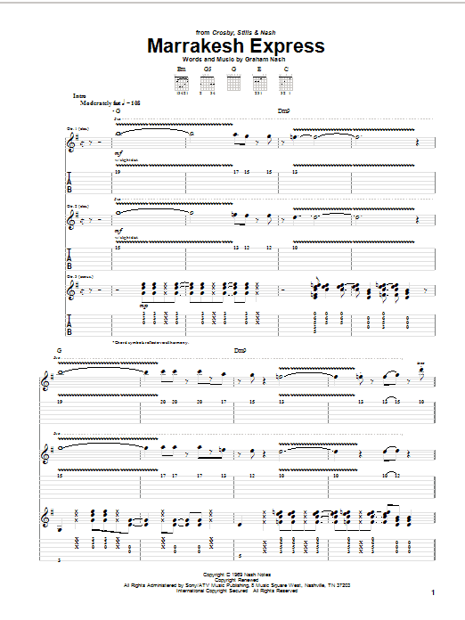 Preview Crosby, Stills & Nash Marrakesh Express Pop sheet music, notes and chords for Piano, Vocal & Guitar (Right-Hand Melody), SKU: 31731 Download Crosby, Stills & Nash Marrakesh Express sheet music and printable PDF score & Pop music notes