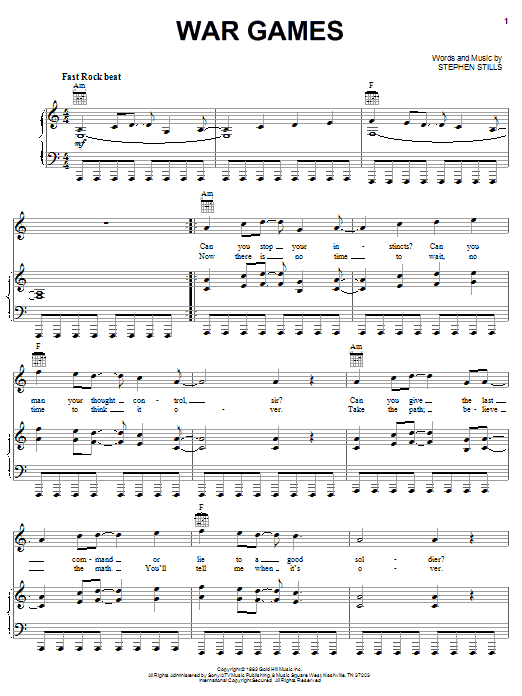 Preview Crosby, Stills & Nash War Games Pop sheet music, notes and chords for Piano, Vocal & Guitar (Right-Hand Melody), SKU: 31734 Download Crosby, Stills & Nash War Games sheet music and printable PDF score & Pop music notes