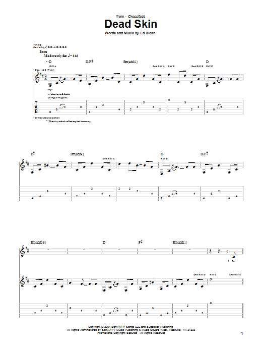 Preview Crossfade Dead Skin Pop sheet music, notes and chords for Guitar Tab, SKU: 51181 sheet music, piano notes, chords, guitar tabs, score, transpose, transcribe, how to play, guide, download, learn, tutorial, progression, song, artist, awards, billboard, mtv, vh1, tour, single, album, release