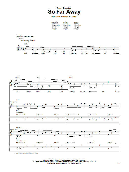 Preview Crossfade So Far Away Pop sheet music, notes and chords for Guitar Tab, SKU: 51176 sheet music, piano notes, chords, guitar tabs, score, transpose, transcribe, how to play, guide, download, learn, tutorial, progression, song, artist, awards, billboard, mtv, vh1, tour, single, album, release